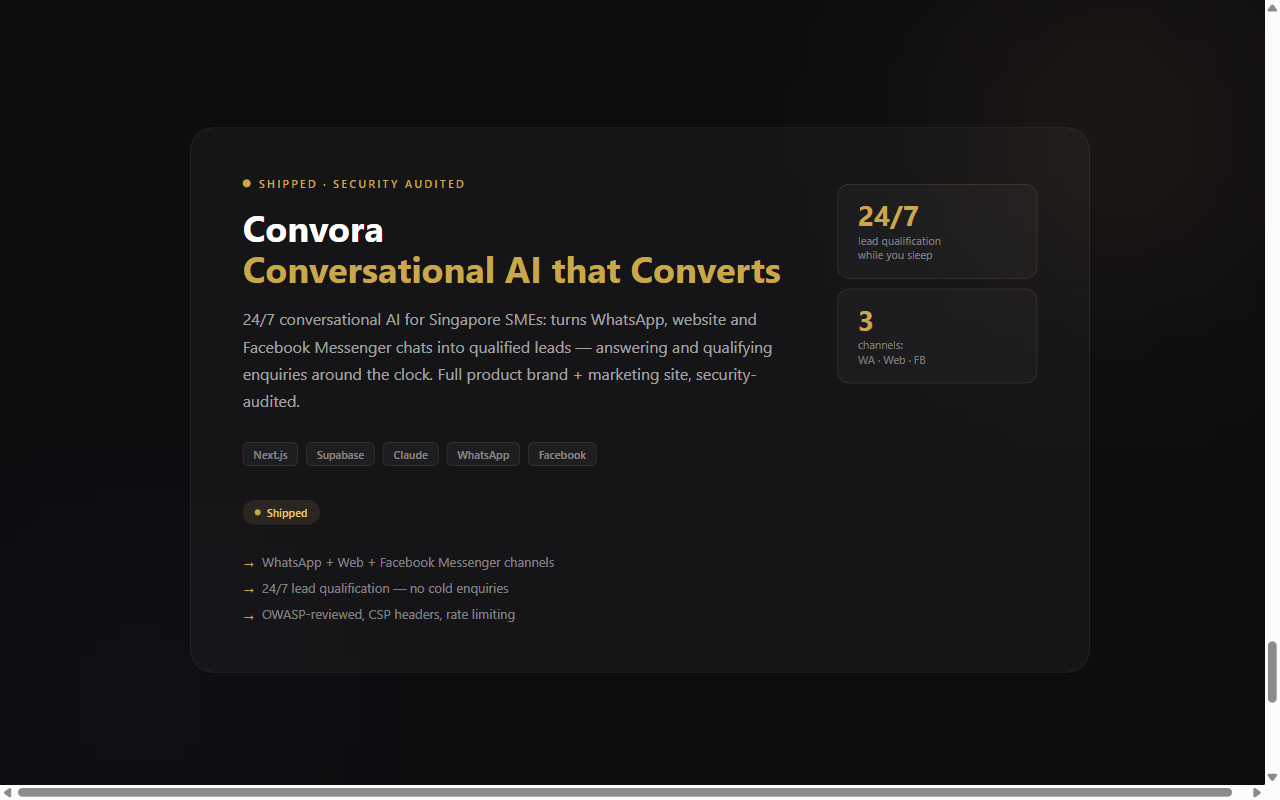 Screenshot of Convora: conversational AI that converts