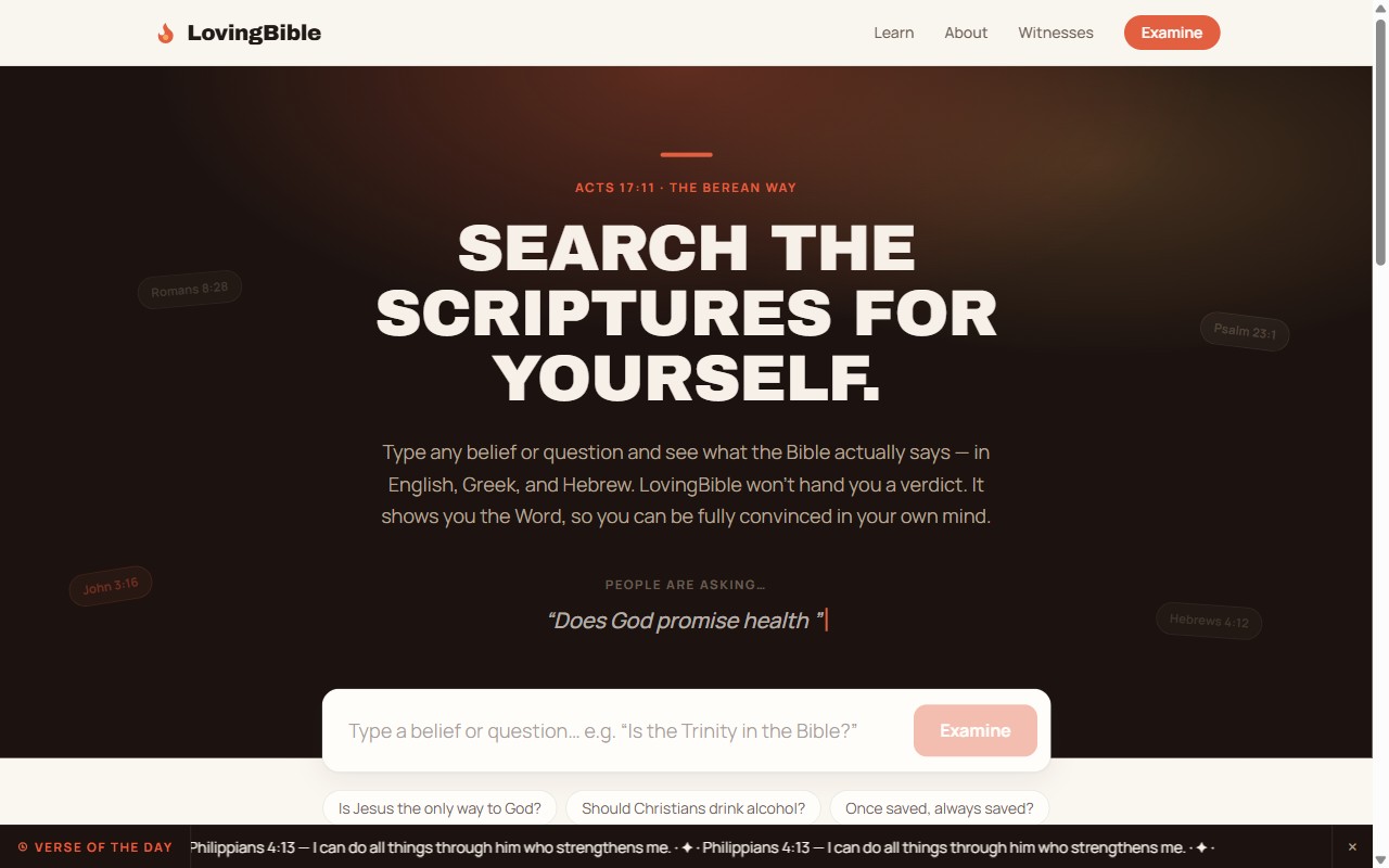 Screenshot of LovingBible: Scripture examination tool