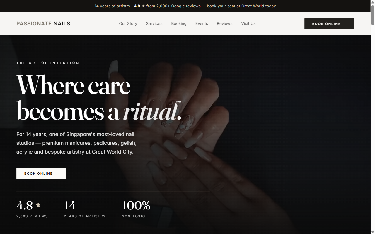 Screenshot of Passionate Nails: salon website