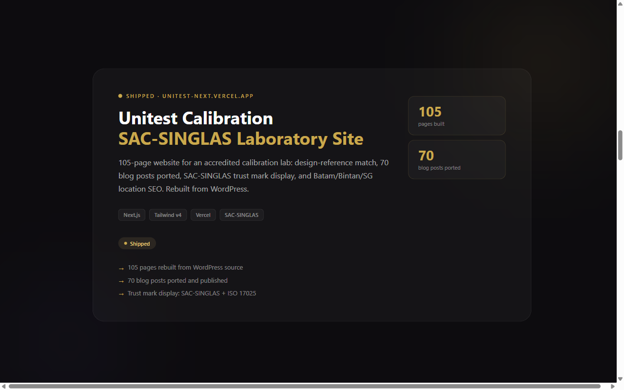 Screenshot of Unitest Calibration: SAC-SINGLAS laboratory website